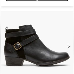 NEW ROCKPORT Carly strap leather black ankle boots booties 8 M